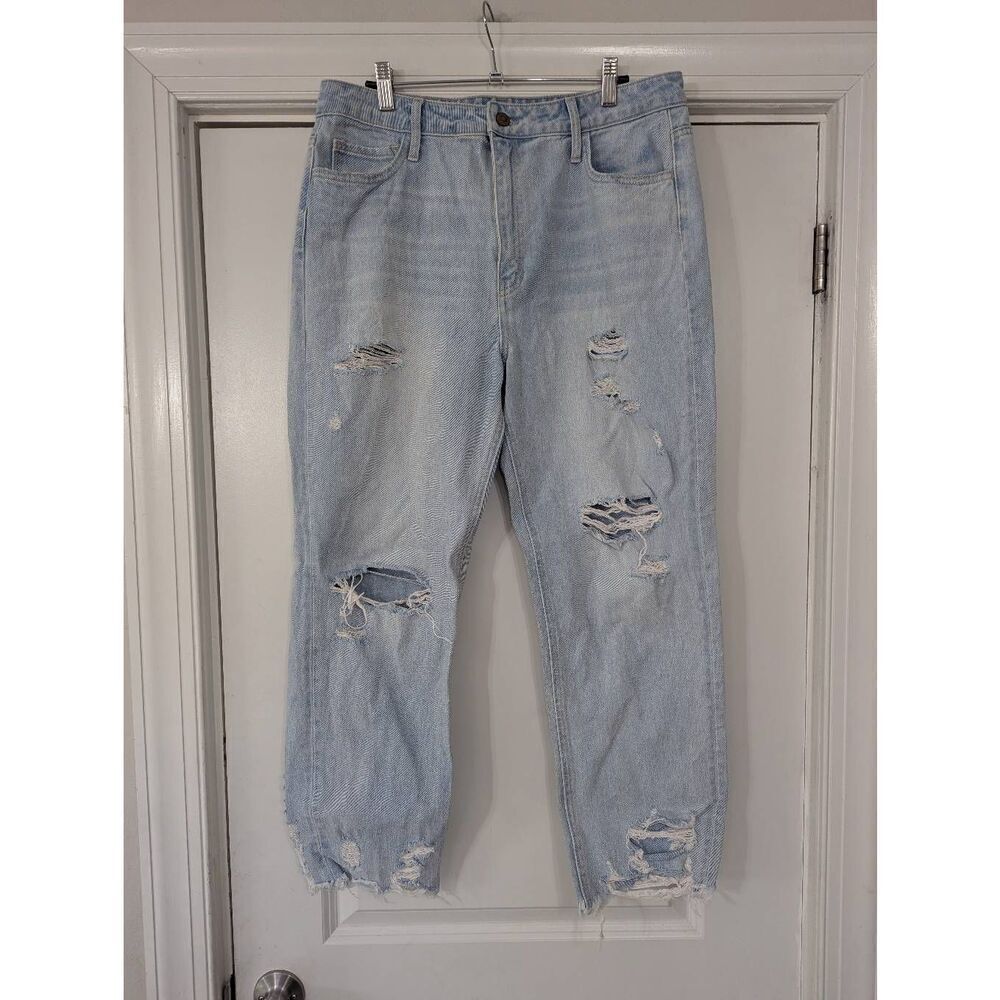 Flying‎ Monkey straight leg Jeans women's size 31 light wash distressed step hem
